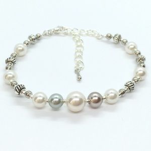 Beautiful Multi-Color Glass Pearl Silver Bracelet